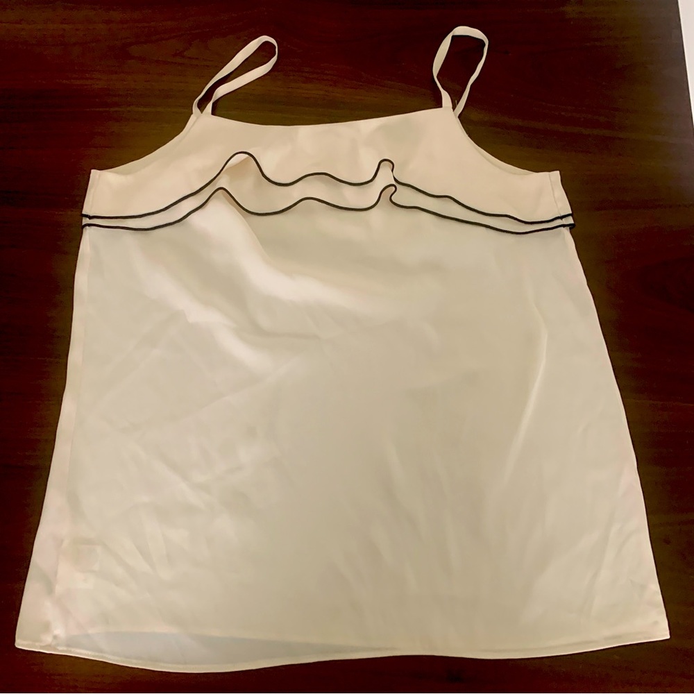 Elegant Cream Ruffle Women's Top. Non-Adjustable spaghetti straps.Stylish comfy